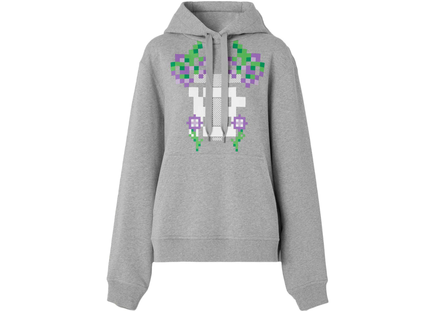 Burberry x Minecraft Monogram Motif Print Cotton Hoodie Pale Grey Melange