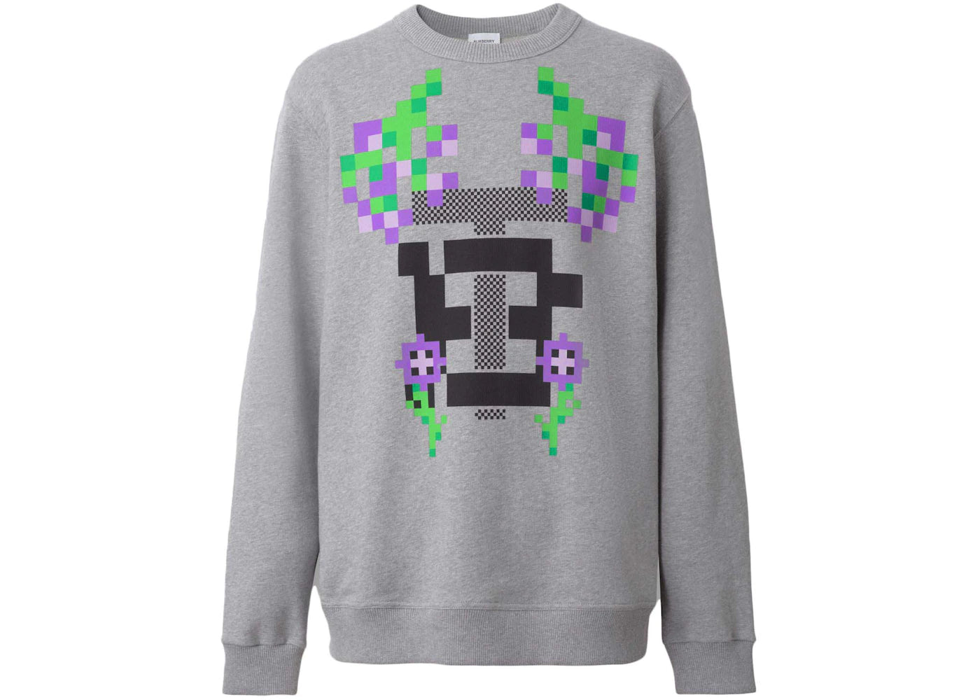 Burberry x Minecraft Monogram Motif Print Cotton Sweatshirt Pale Grey Melange