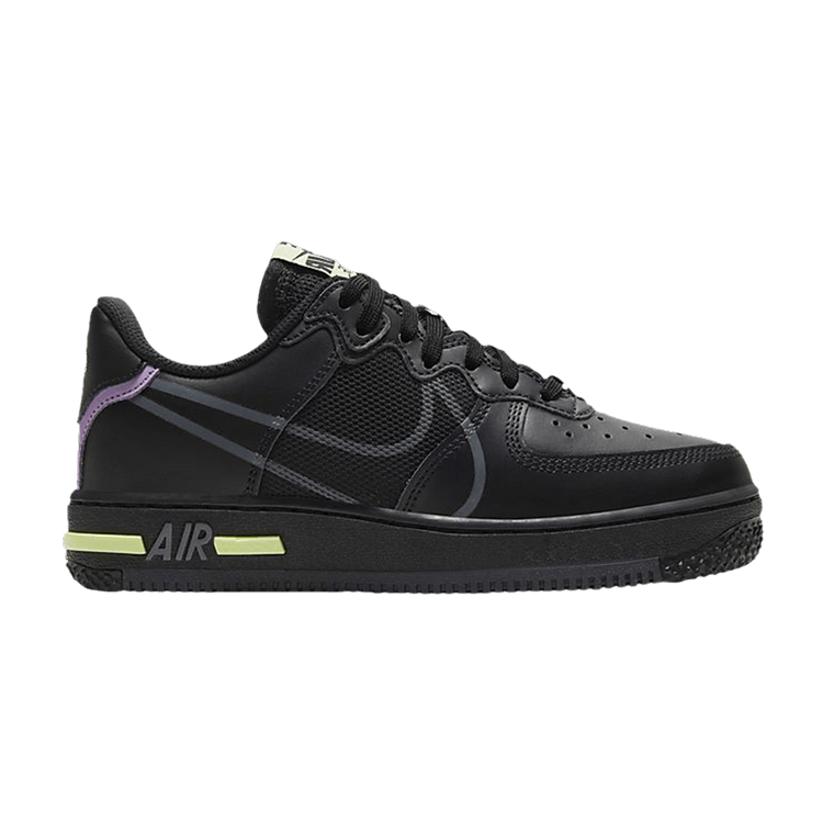 Nike Air Force 1 Low React Black Violet Star Barely Volt (GS)