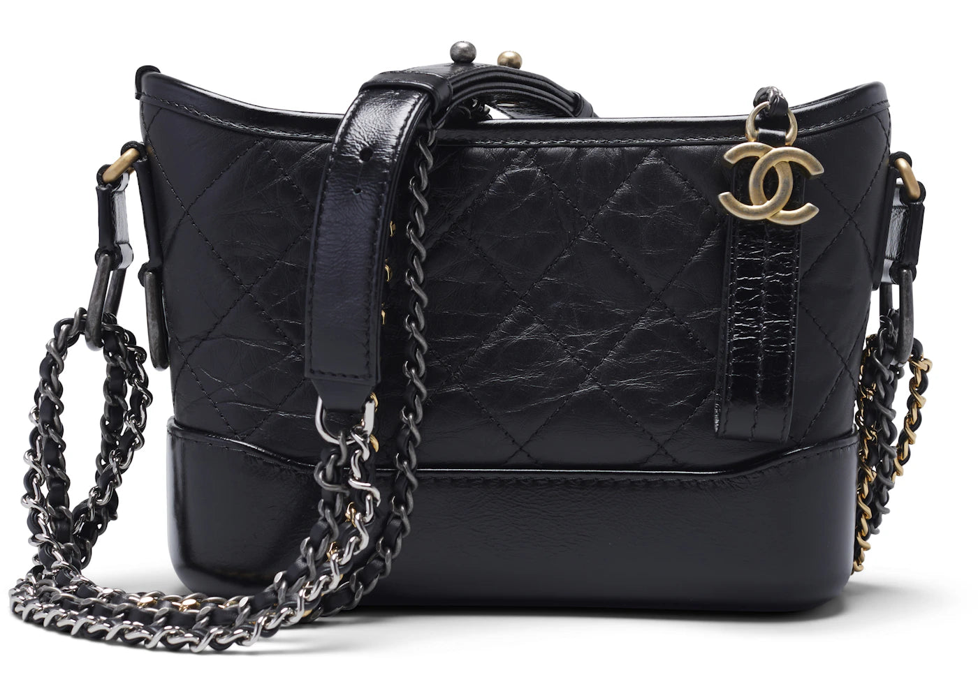 Chanel Gabrielle Hobo Bag Diamond Gabrielle Quilted Aged/Smooth Small Black