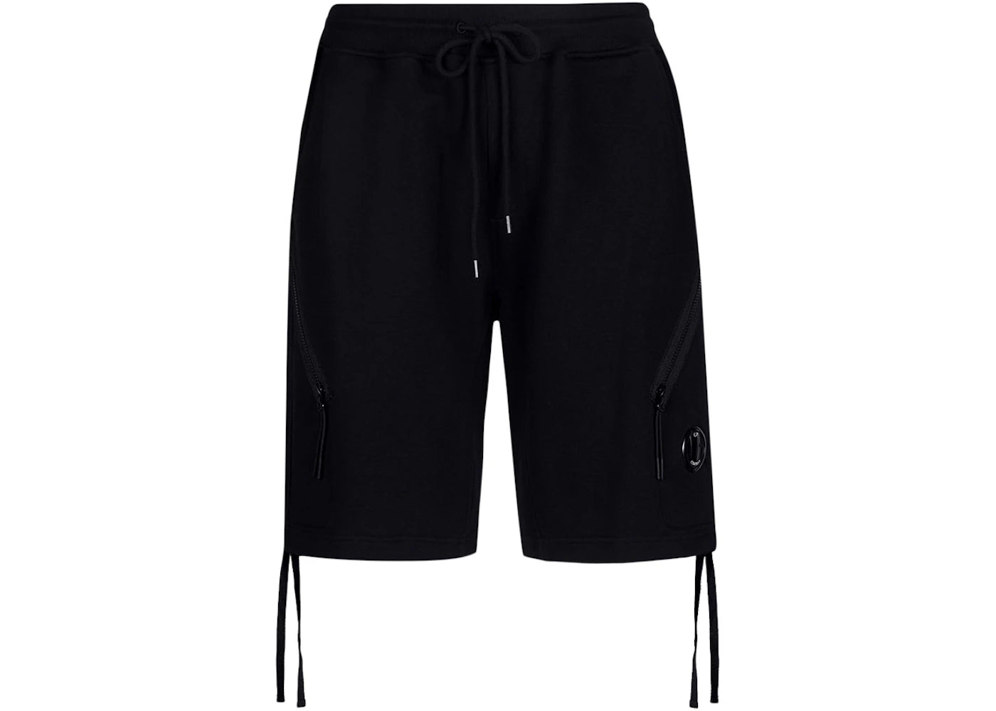 C.P. Company Diagonal Raised Fleece Drawsting Zip Detail Shorts Black