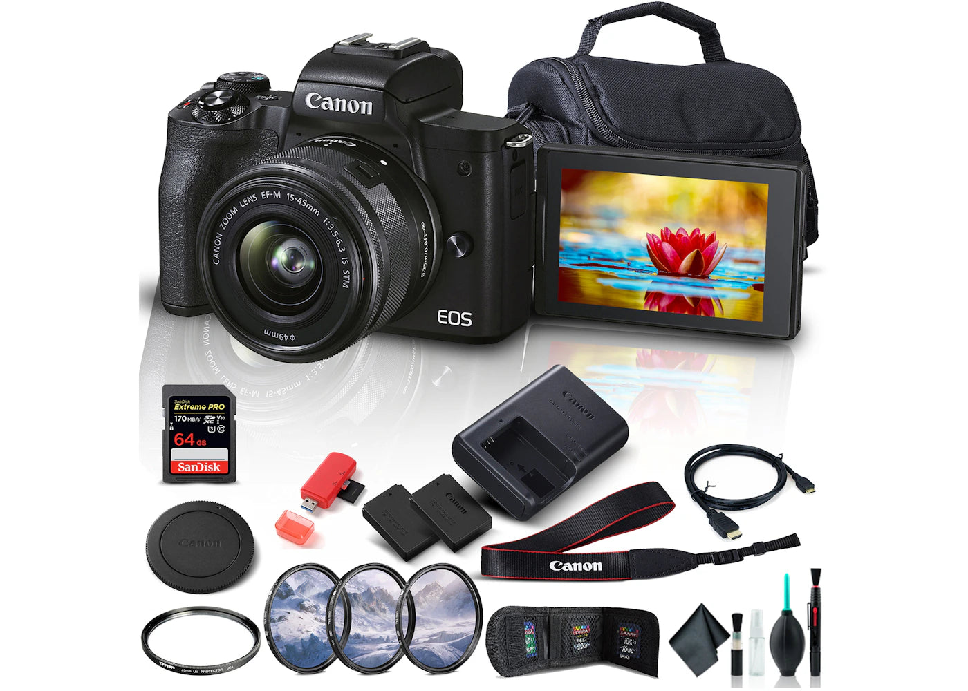 Canon EOS M50 Mark II Mirrorless Digital Camera / 15-45mm Lens Bundle 4728C006_EDI_2STX
