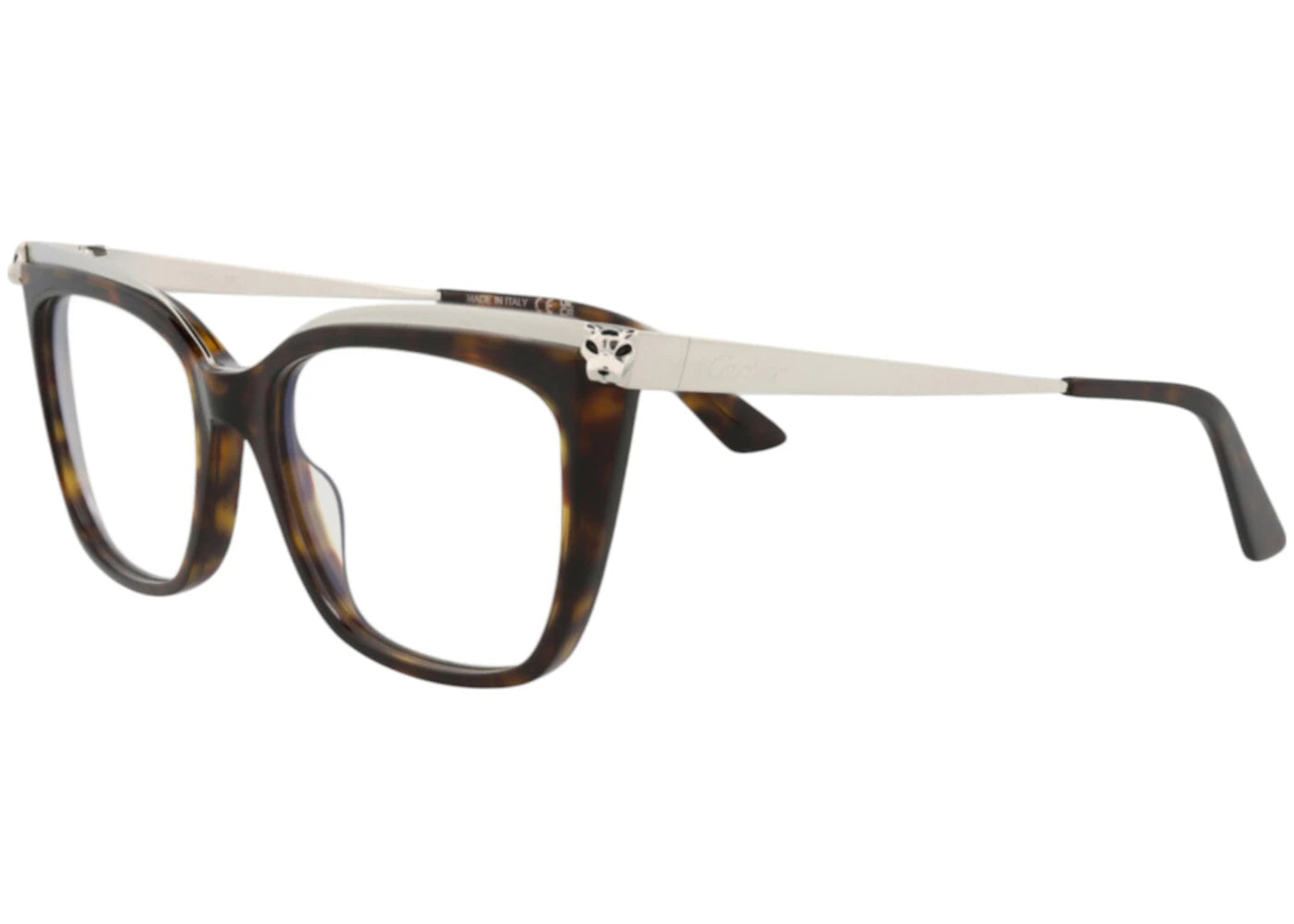 Cartier Cat Eye Eyeglasses Havana Silver Transparent (CT0033O-30002236-002)