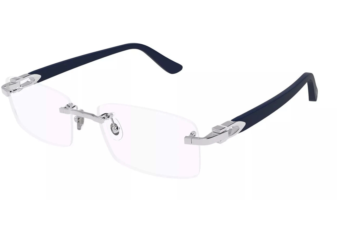 Cartier Decor C Rimless Rectangular Eyeglasses Silver/Blue (SLM67K-30009353-007)