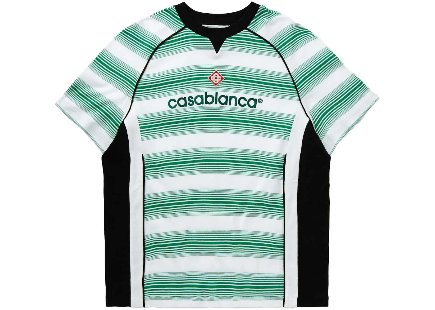 Casablanca Logo Stripe Paneled T-Shirt Green
