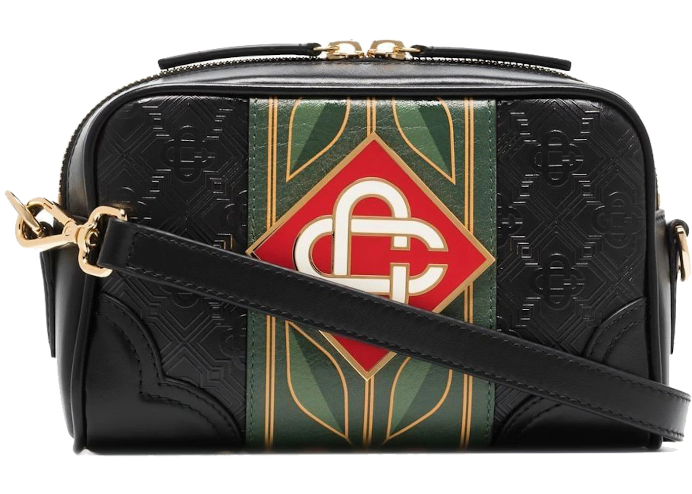 Casablanca Monogram Print Messenger Bag Jet Black/Flame Red/Forest Green