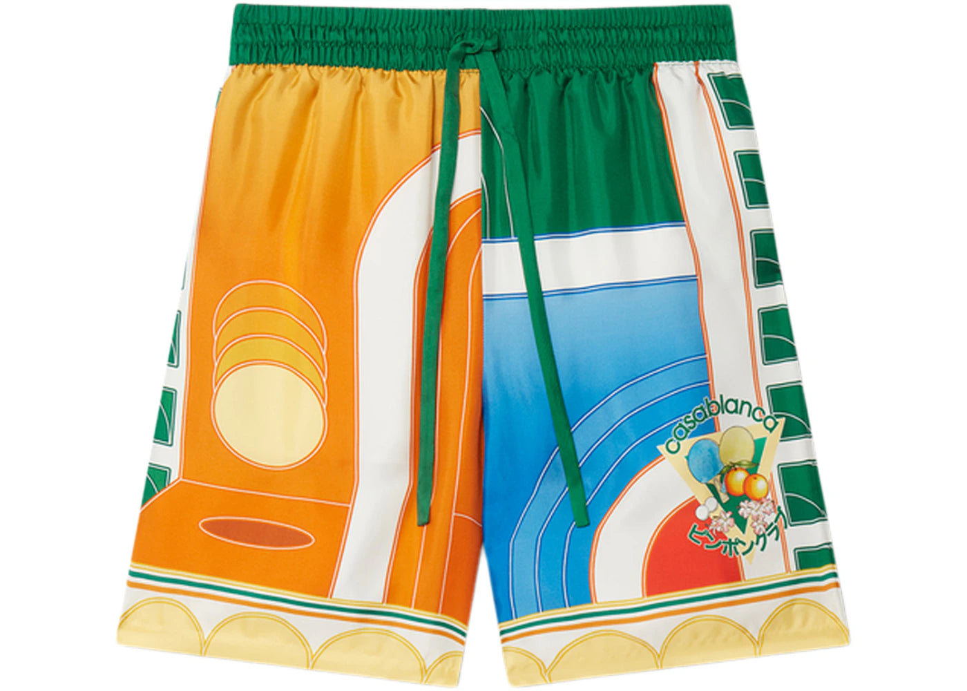 Casablanca Reve De Tennis Silk Shorts Green/Orange/Multi