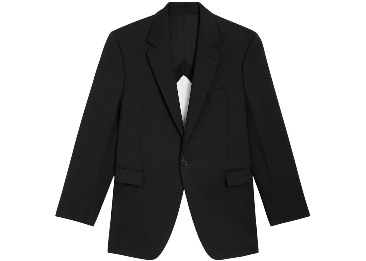 Celine Boxy Straight Collar Single Button and Diamond Back in Grain De Poudre Wool Blazer Black