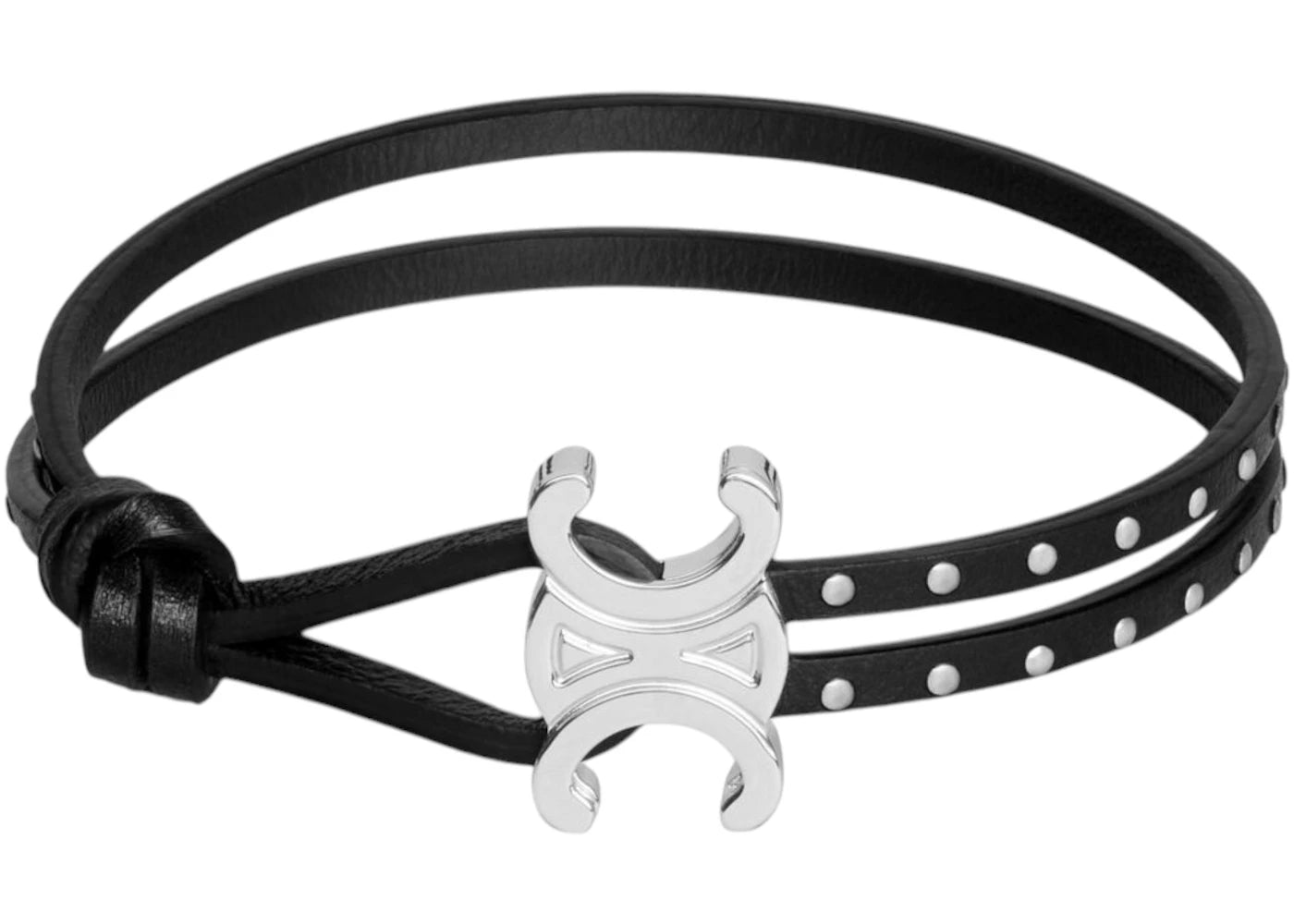 Celine Bracelet In Brass with Rhodium Finish Triomphe Stud Clasp Black/Silver