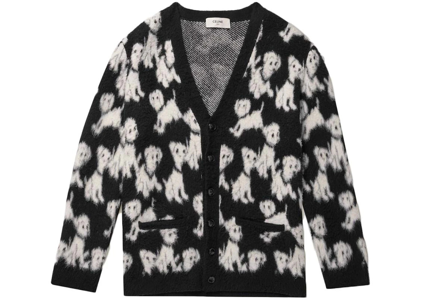 Celine Brushed Cotton-Blend Jacquard Cardigan Black