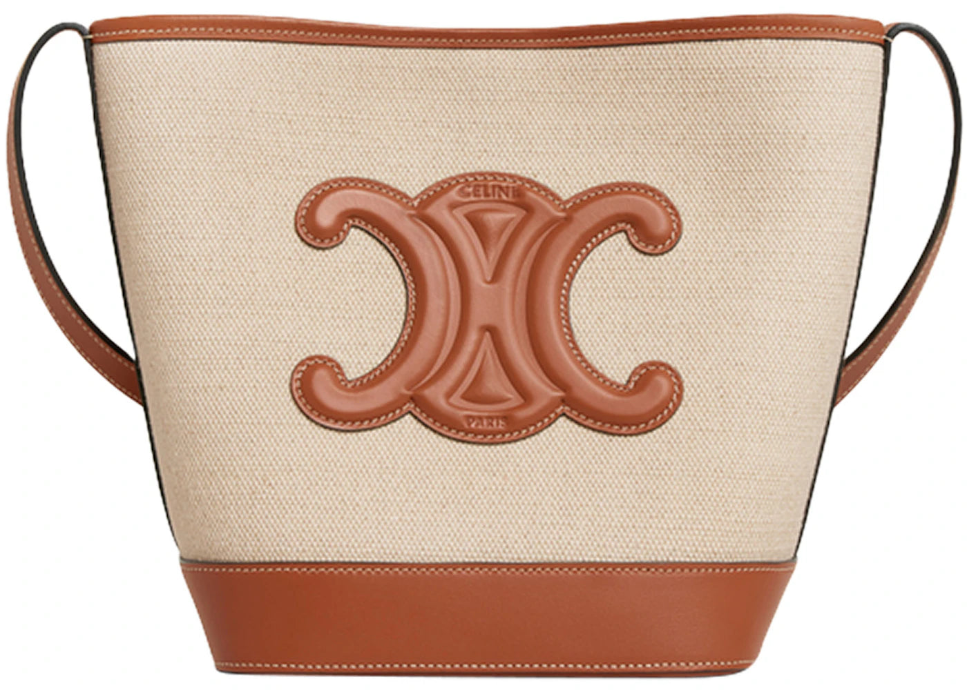Celine Bucket Cuir Bag Small Triomphe Embroidery Natural/Tan