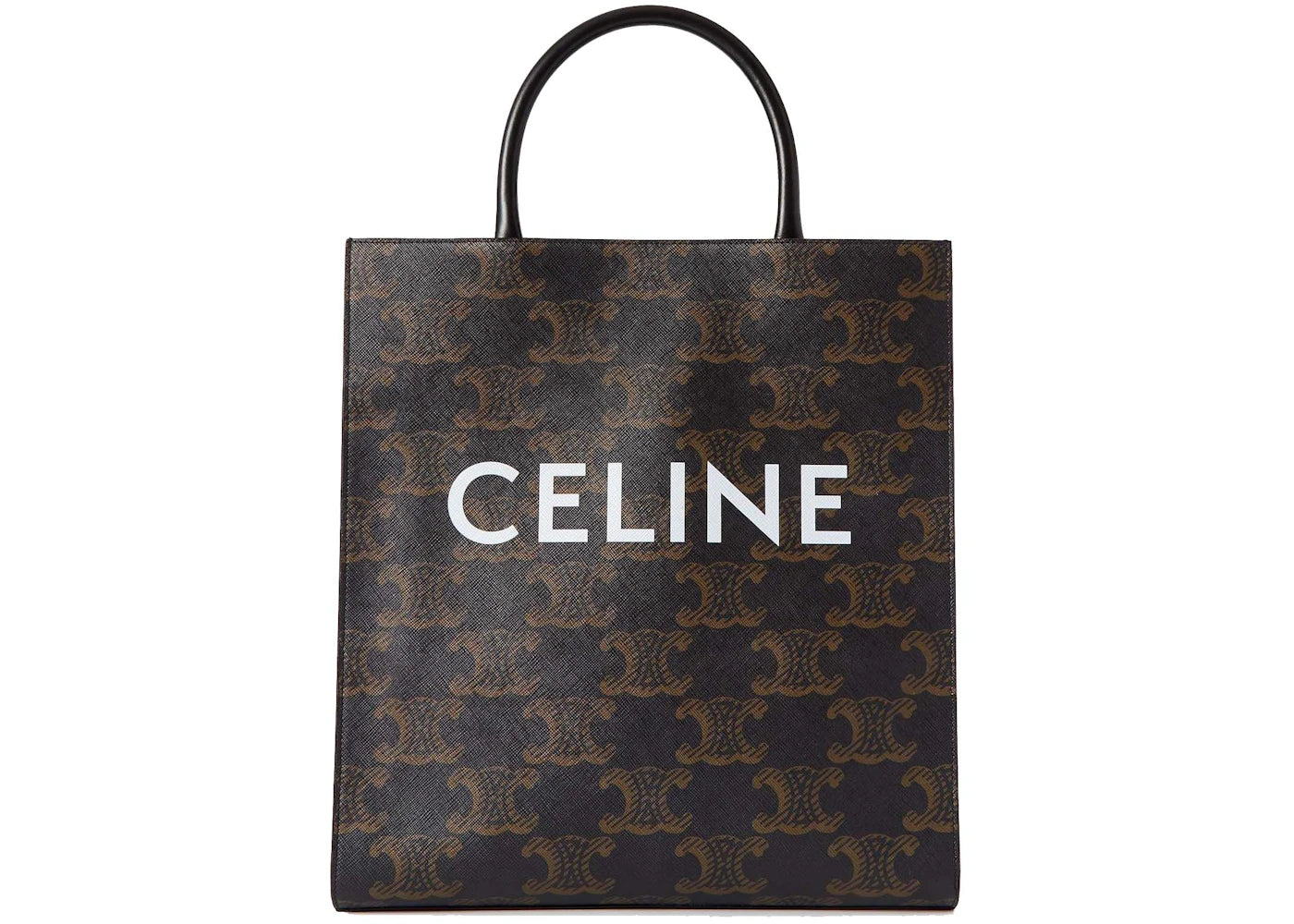 Celine Cabas Triomphe Leather Trimmed Logo-Print Coated Canvas Tote Bag Brown/White