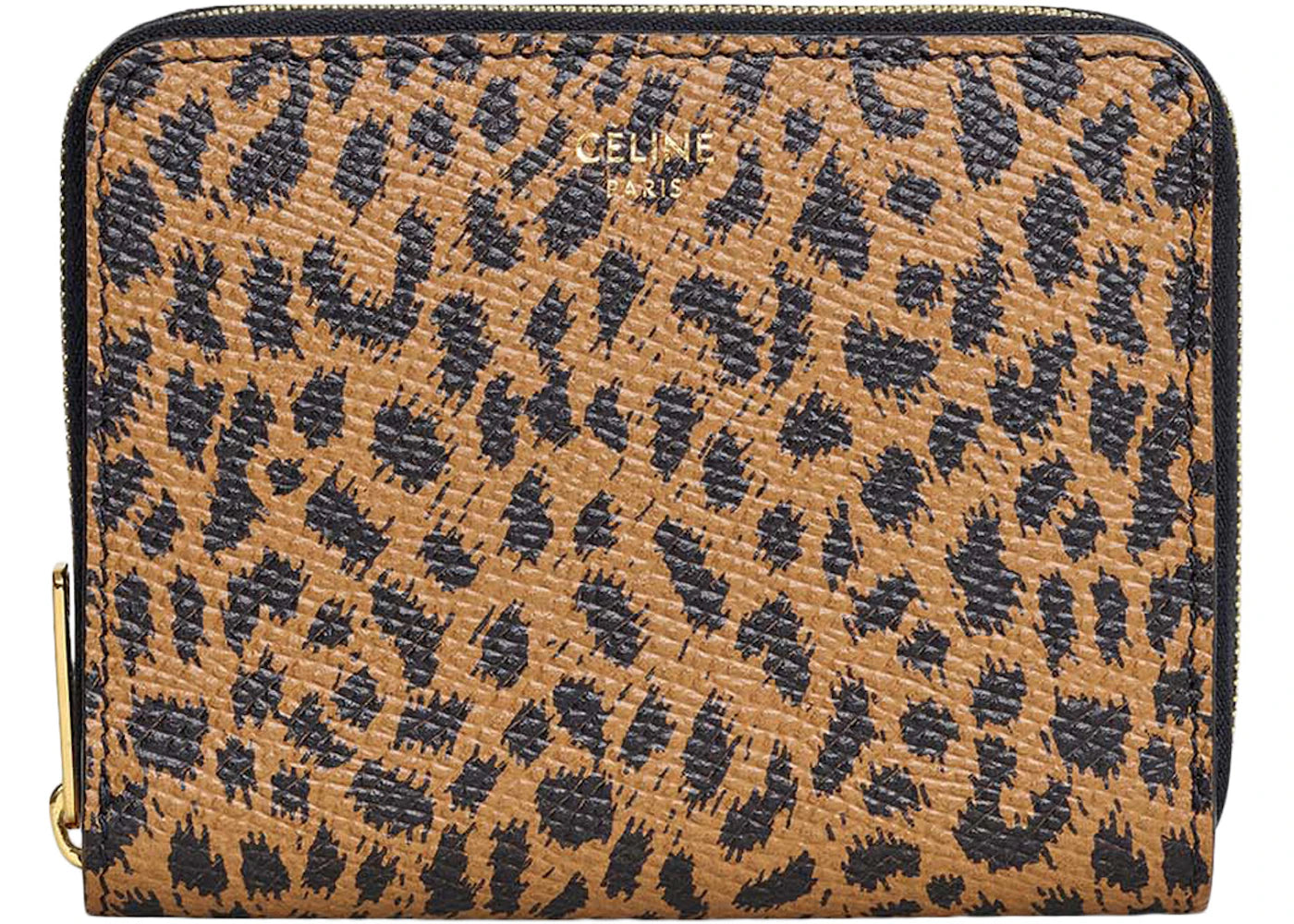 Celine Compact Wallet in Grained Calfskin with Leopard Print Brown/Black