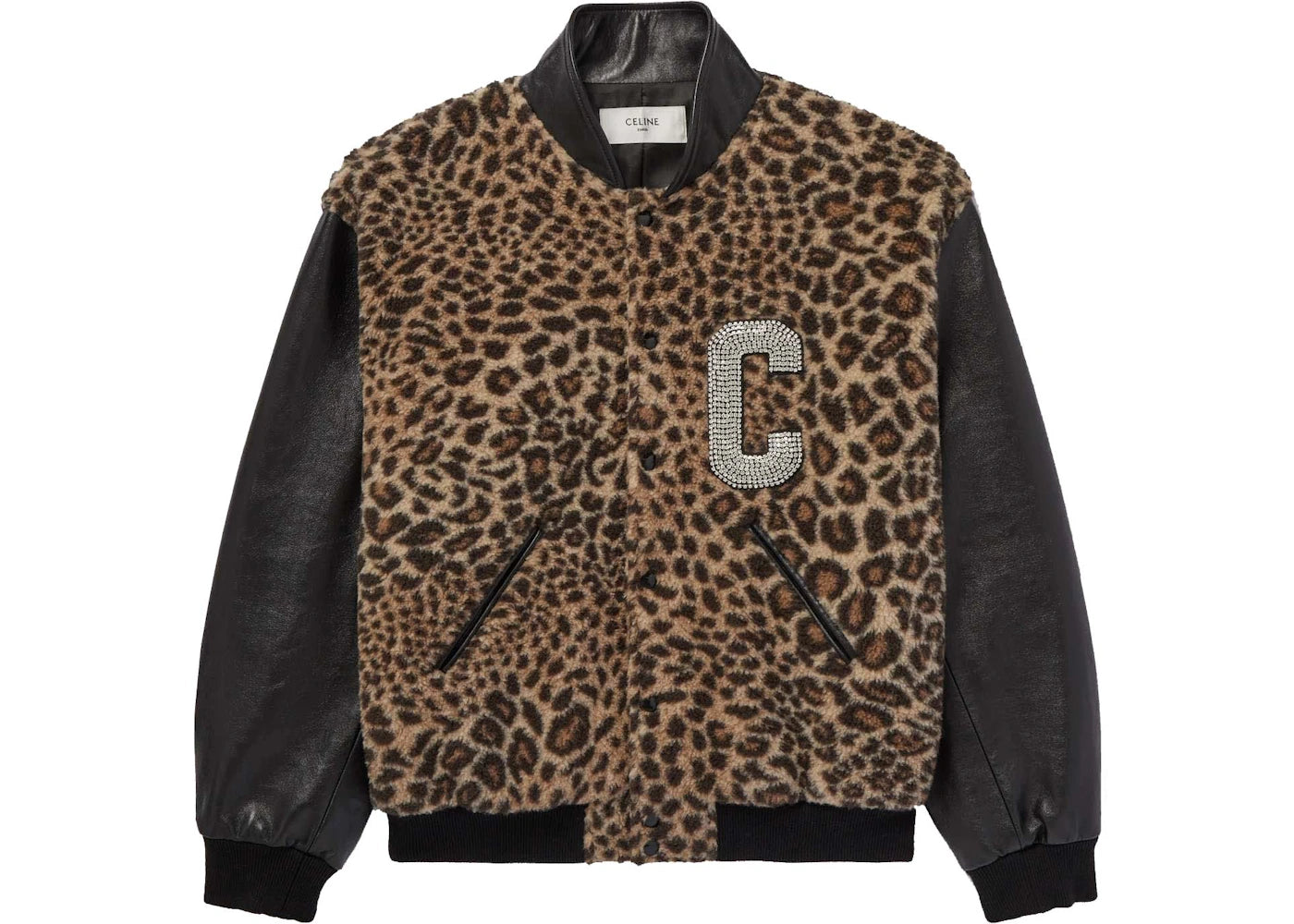 Celine Crystal-Embellished Leopard-Print Bomber Jacket Brown