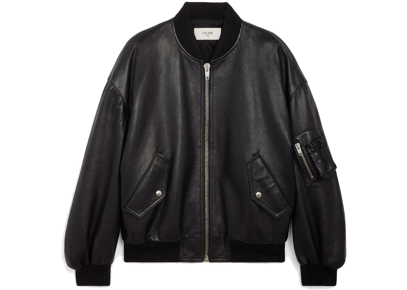 Celine Leather Bomber Jacket Black