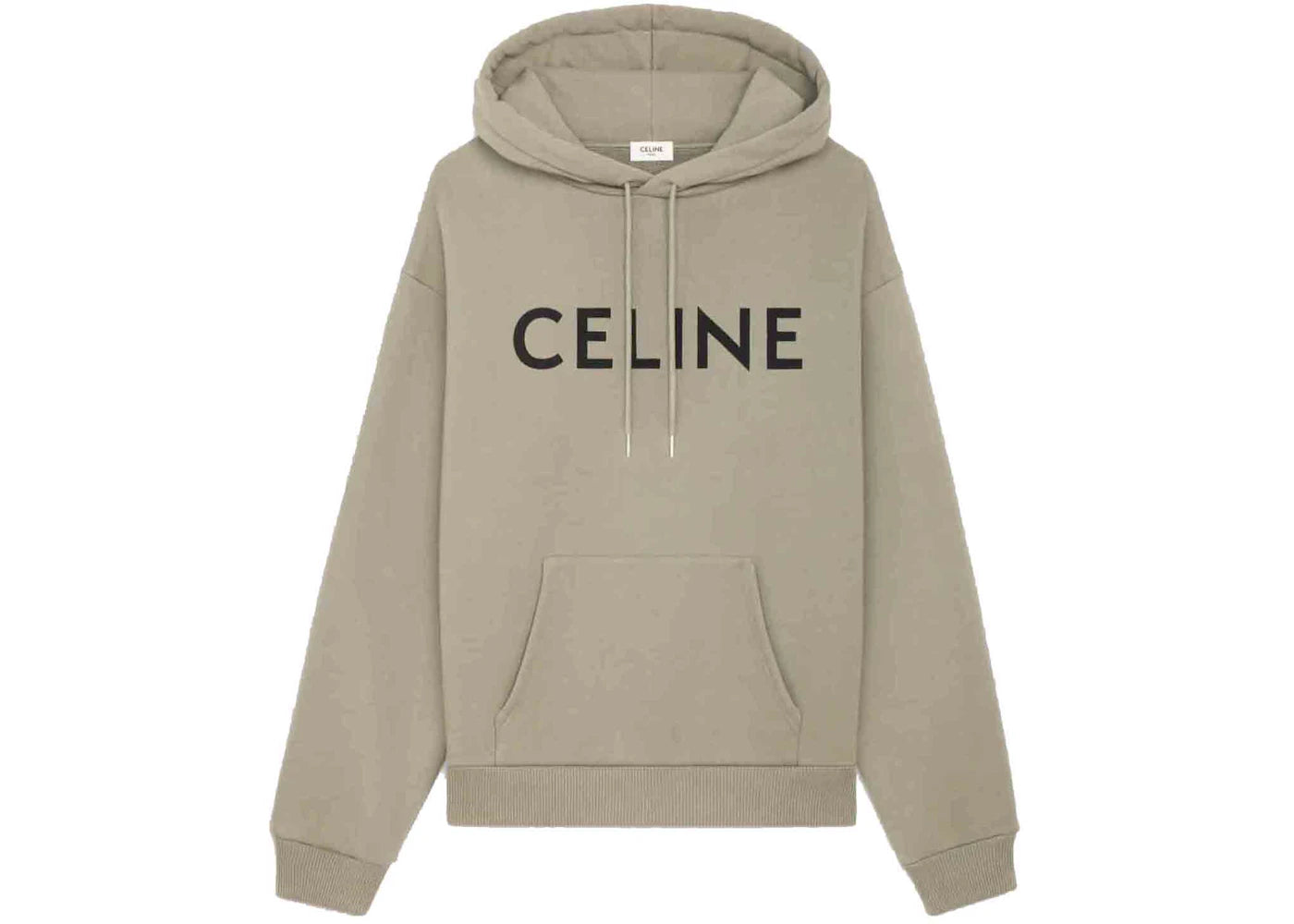 Celine Loose Celine Print Hoodie in Cotton Fleece Khaki/Black