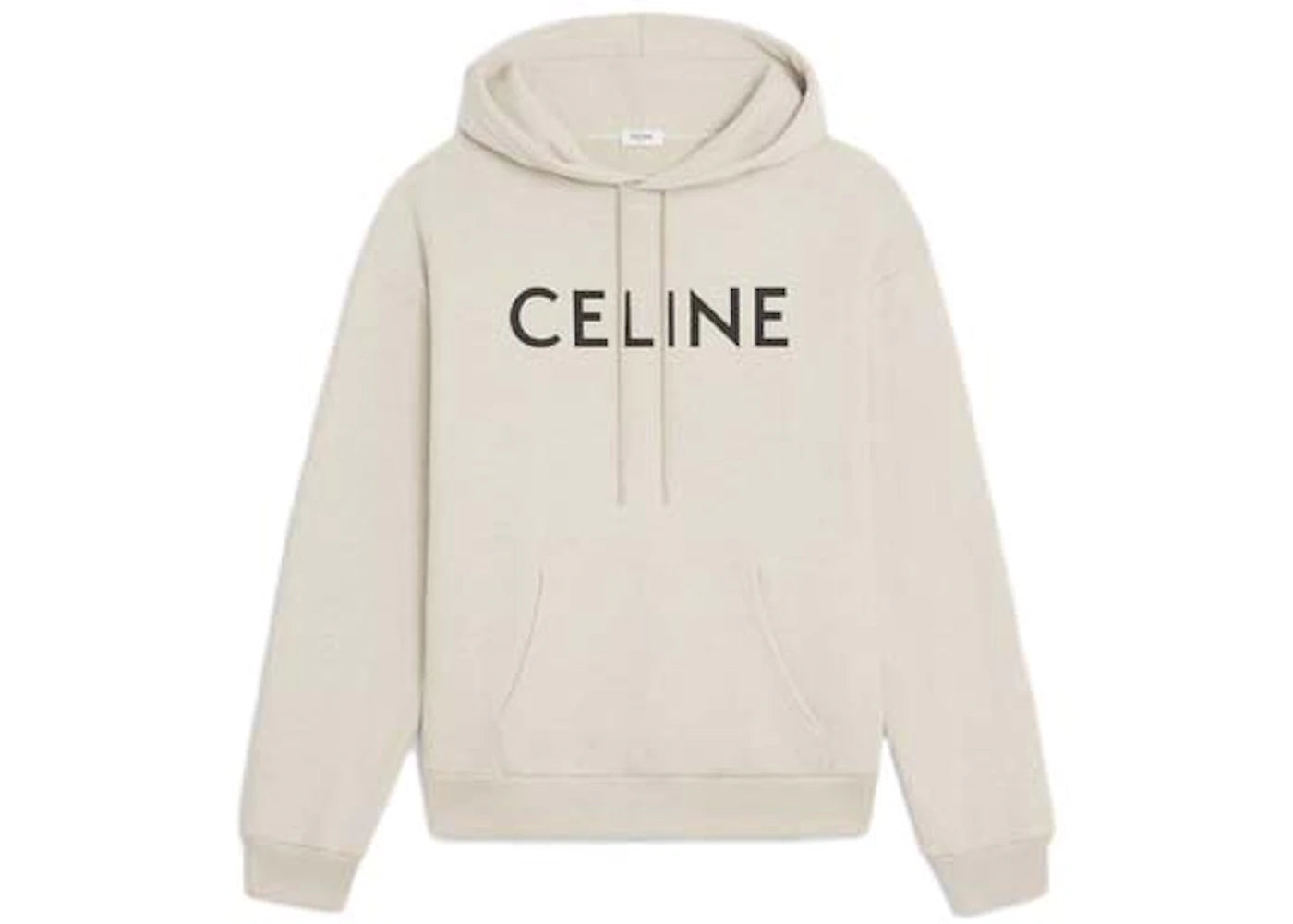 Celine Loose Cotton Fleece Hoodie Cream/Black