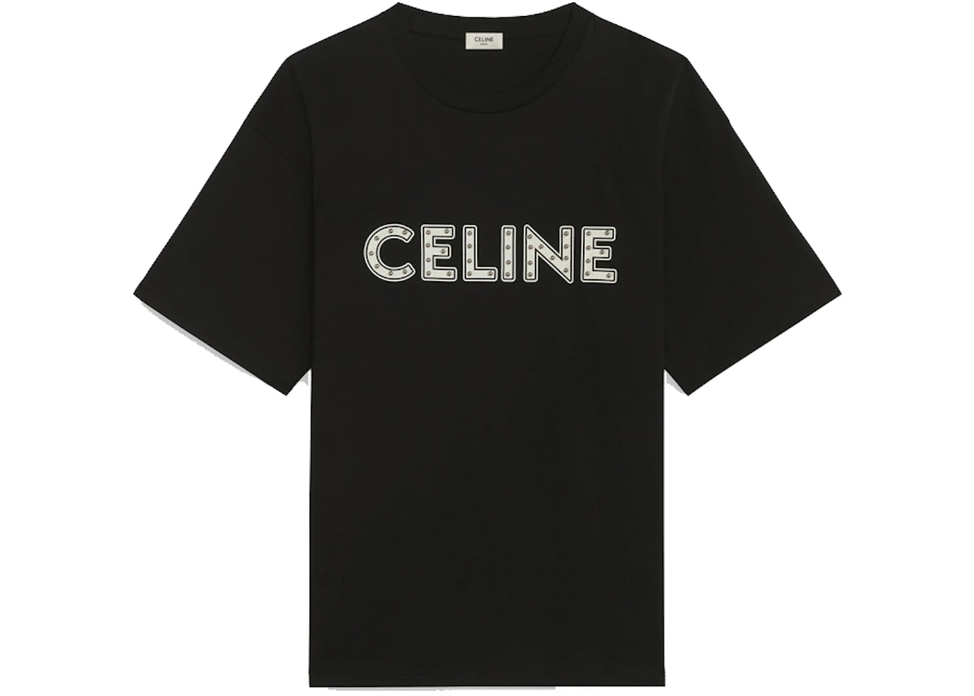 Celine Loose Cotton T-Shirt with Studs Black/White