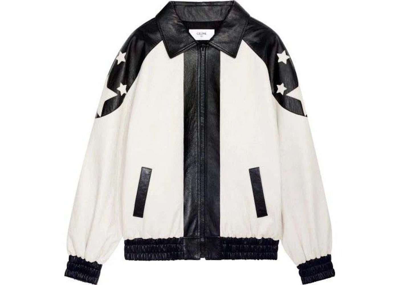 Celine Loose Flag Teddy Jacket In Soft Lambskin Black/White