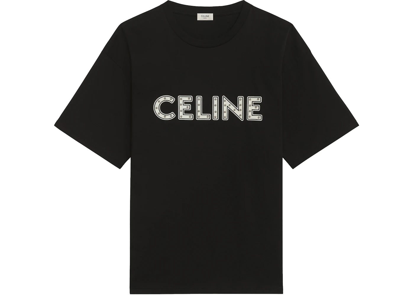 Celine Loose Studded Cotton T-shirt Black