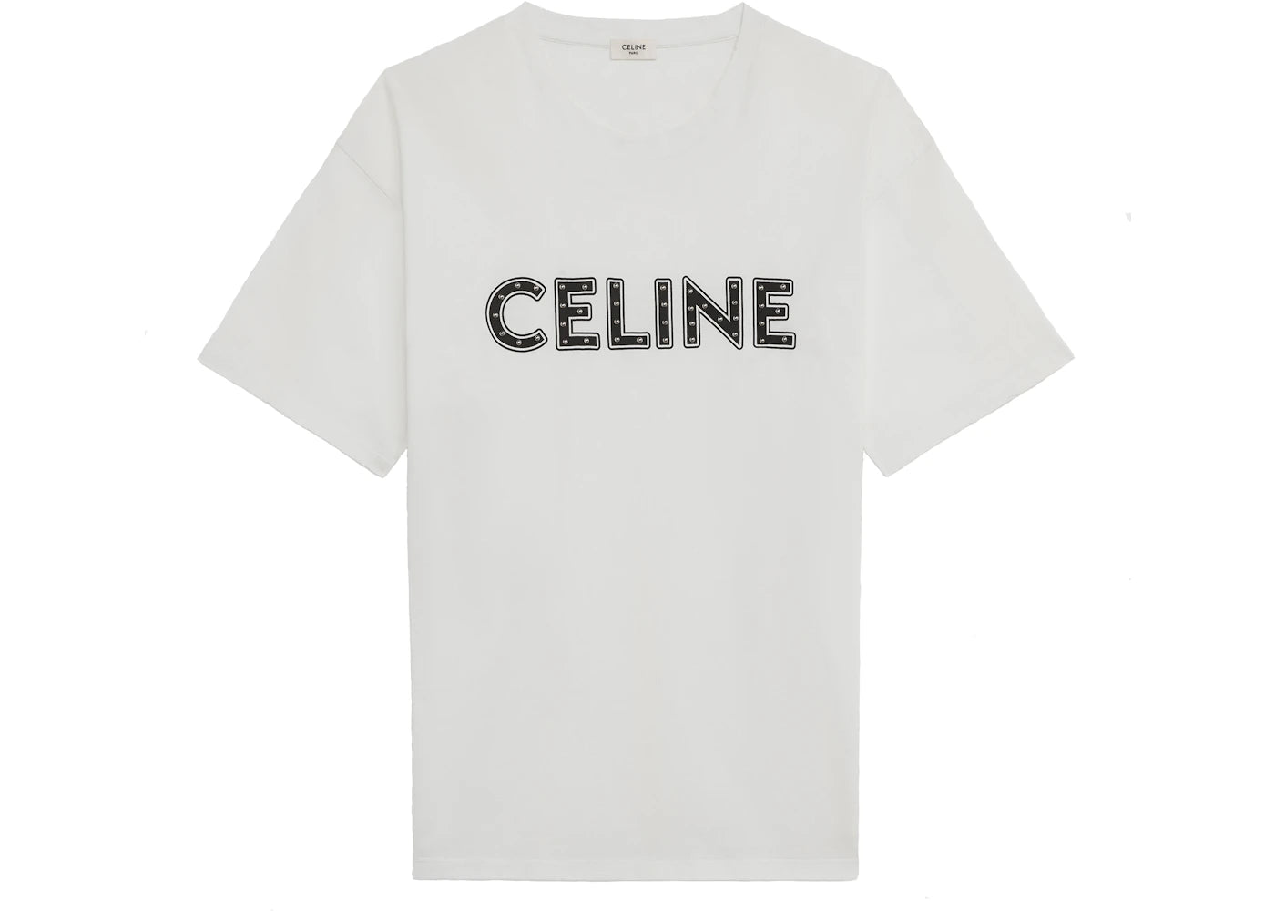 Celine Loose Studded Cotton T-shirt Off White Black