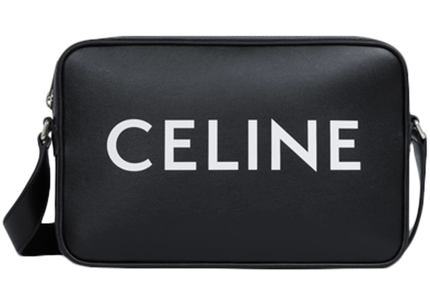 Celine Messenger Bag In Smooth Calfskin With Celine Print Medium Black/White