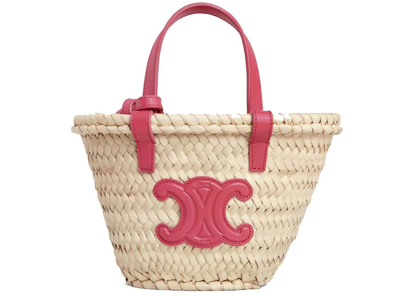 Celine Mini Triomphe Basket Bag in Palm Leaves and Calfskin Lipstick