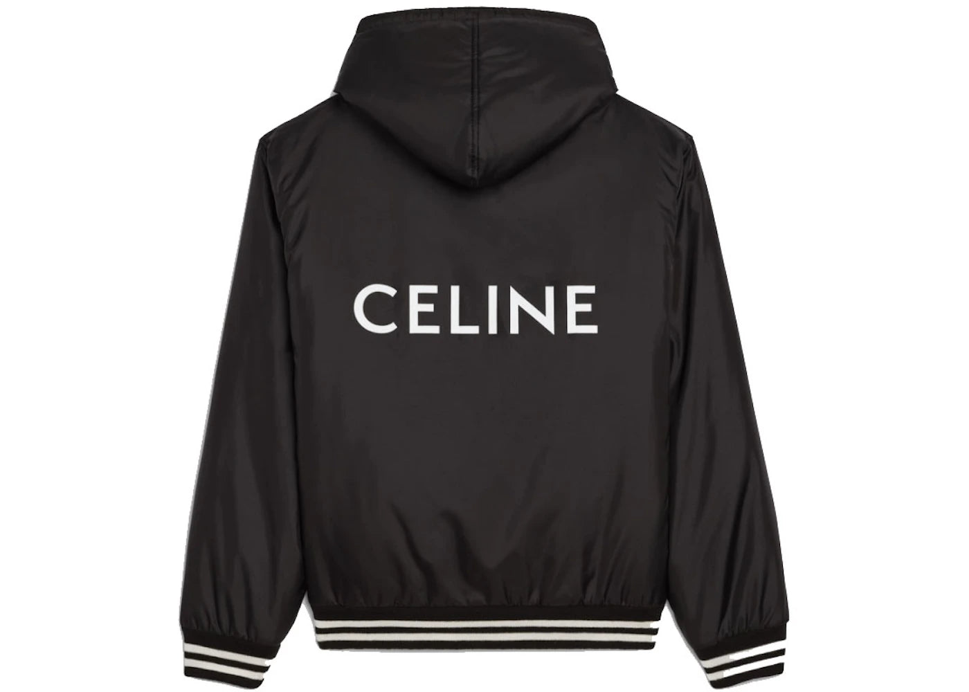 Celine Varsity-Style Jacket In Light Nylon With Hood Black