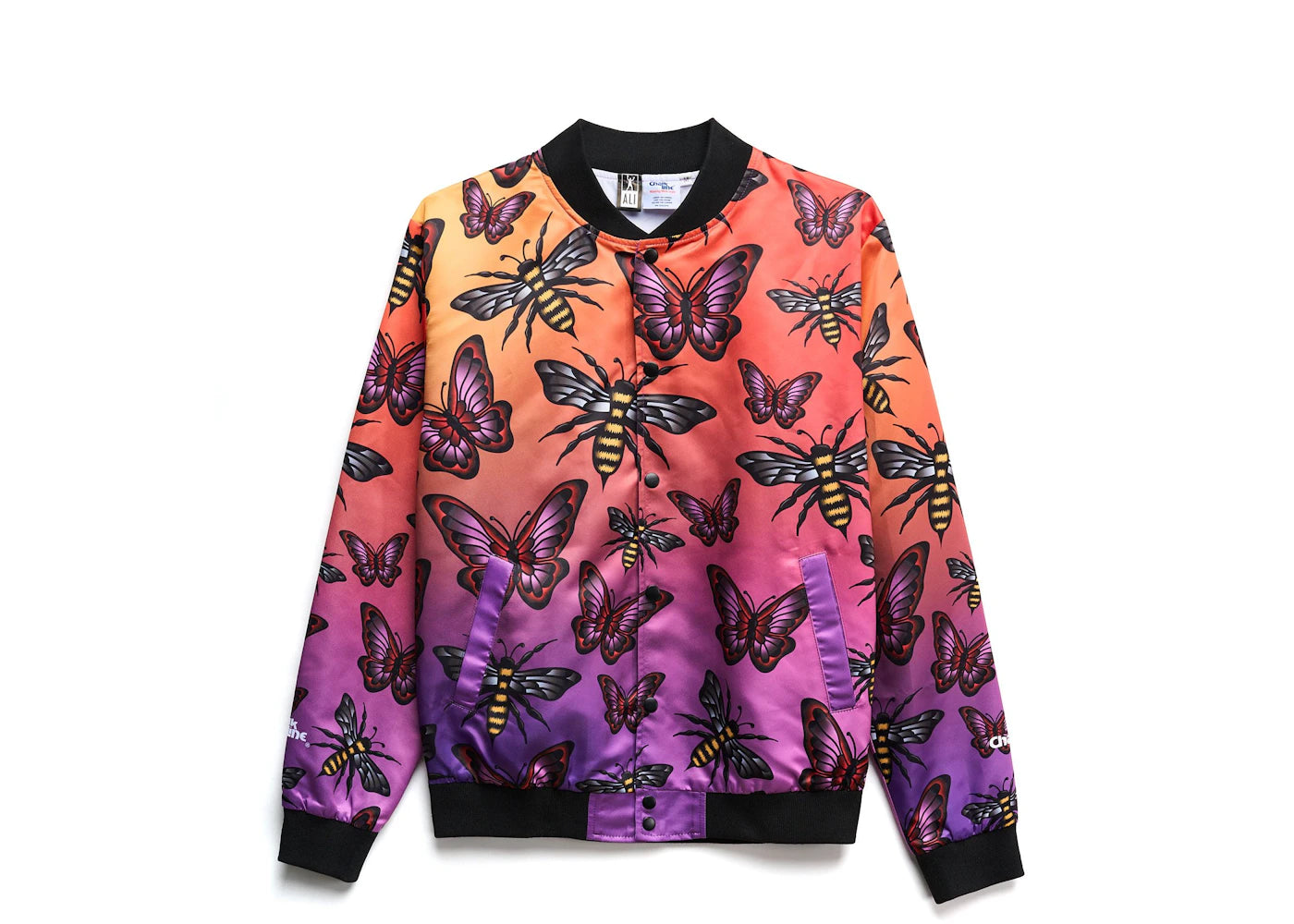 Chalk Line Muhammad Ali Butterflies and Bees AOP Satin Jacket Multi