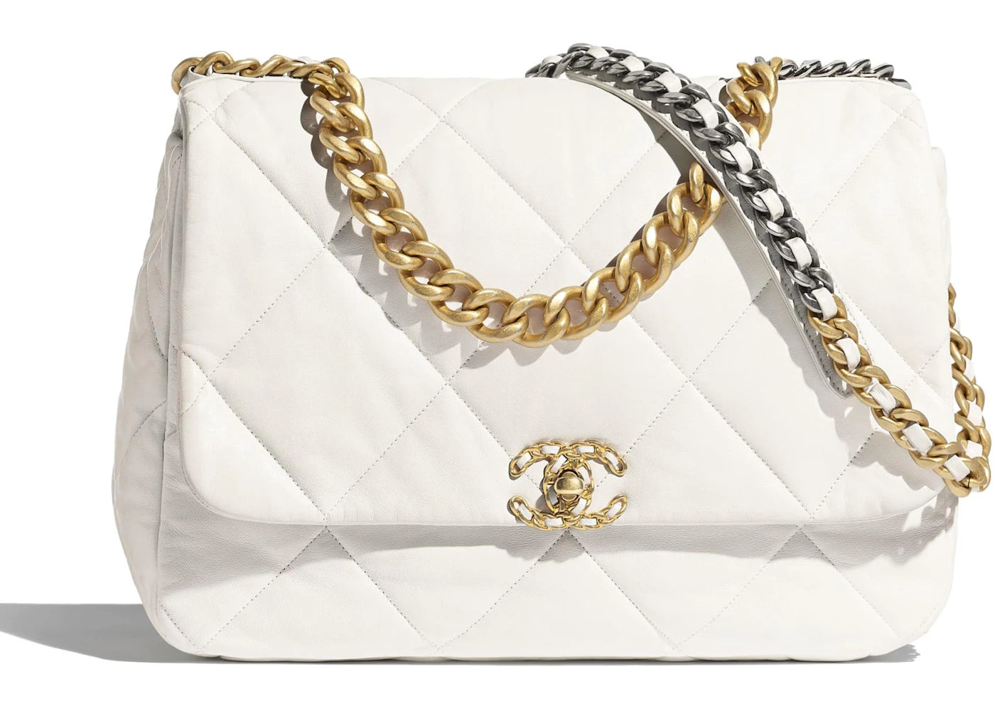 Chanel 19 Flap Bag Goatskin Gold/Ruthenium-tone Large White