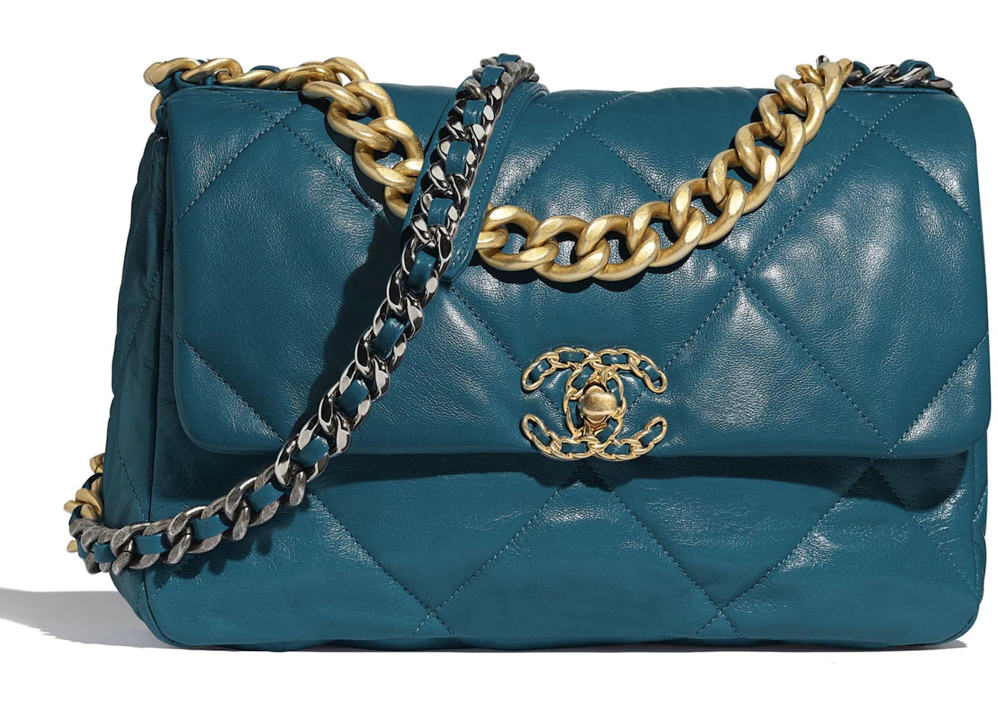 Chanel 19 Flap Bag Goatskin Gold/Ruthenium-tone Turquoise