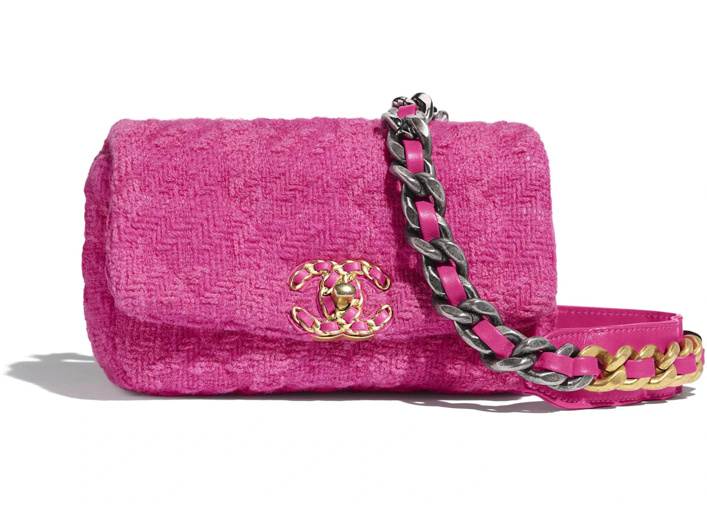 Chanel 19 Waist Bag Tweed Gold/Ruthenium-tone Pink
