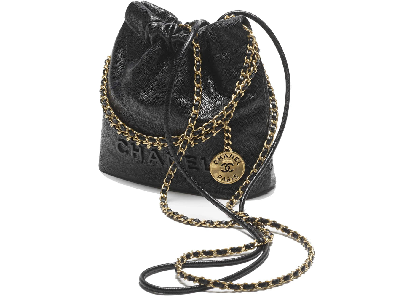 Chanel 22 Handbag Mini 23K Shiny Grained Calfskin Black
