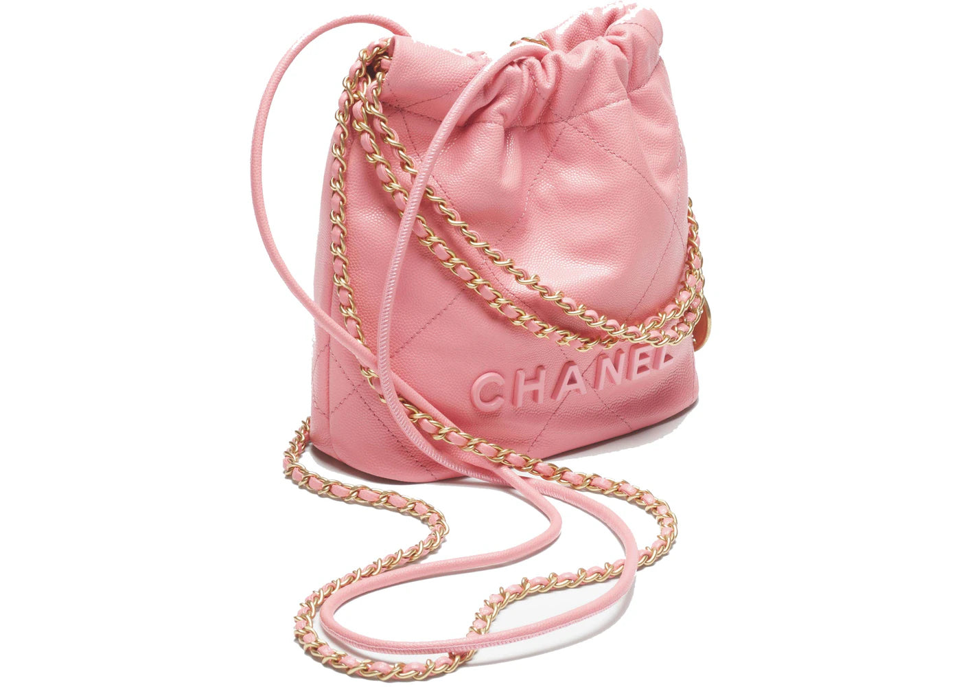 Chanel 22 Handbag Mini 23K Shiny Grained Calfskin Coral Pink