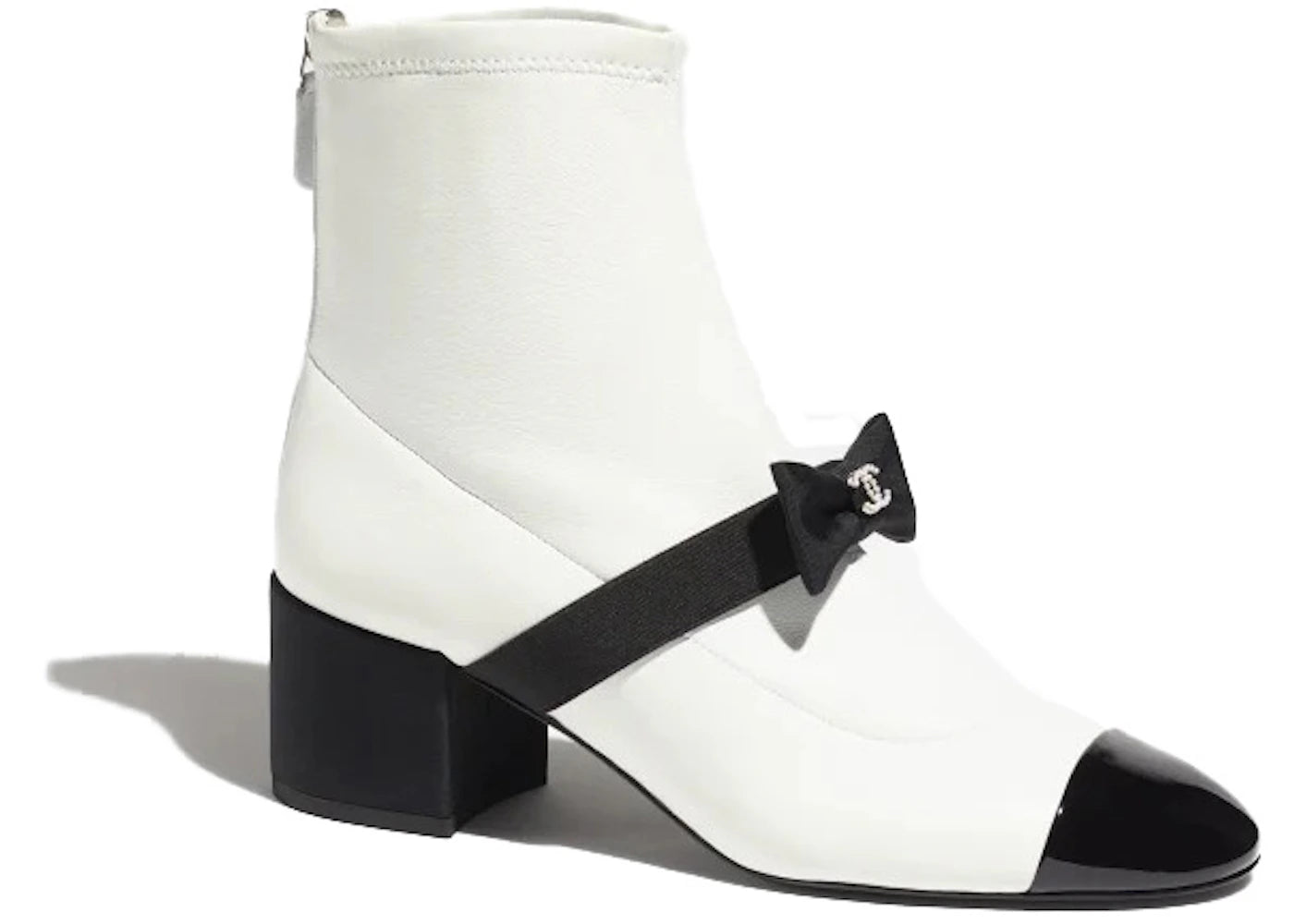 Chanel 55mm Bow Ankle Boots White Stretch Lambskin