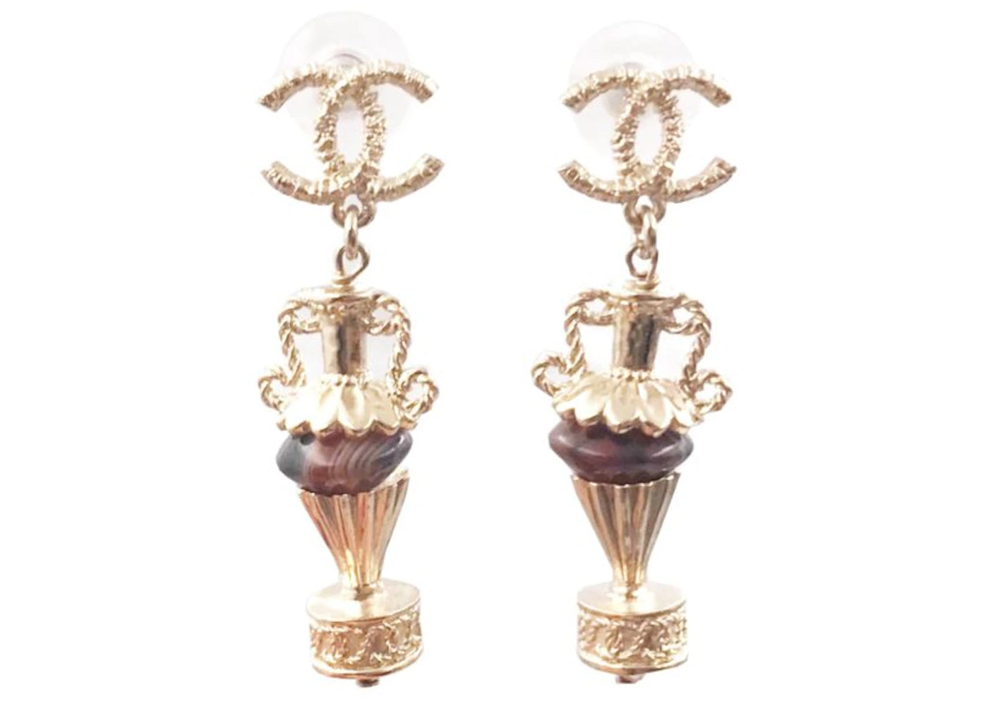 Chanel Amphora Stone Earrings Brown/Gold