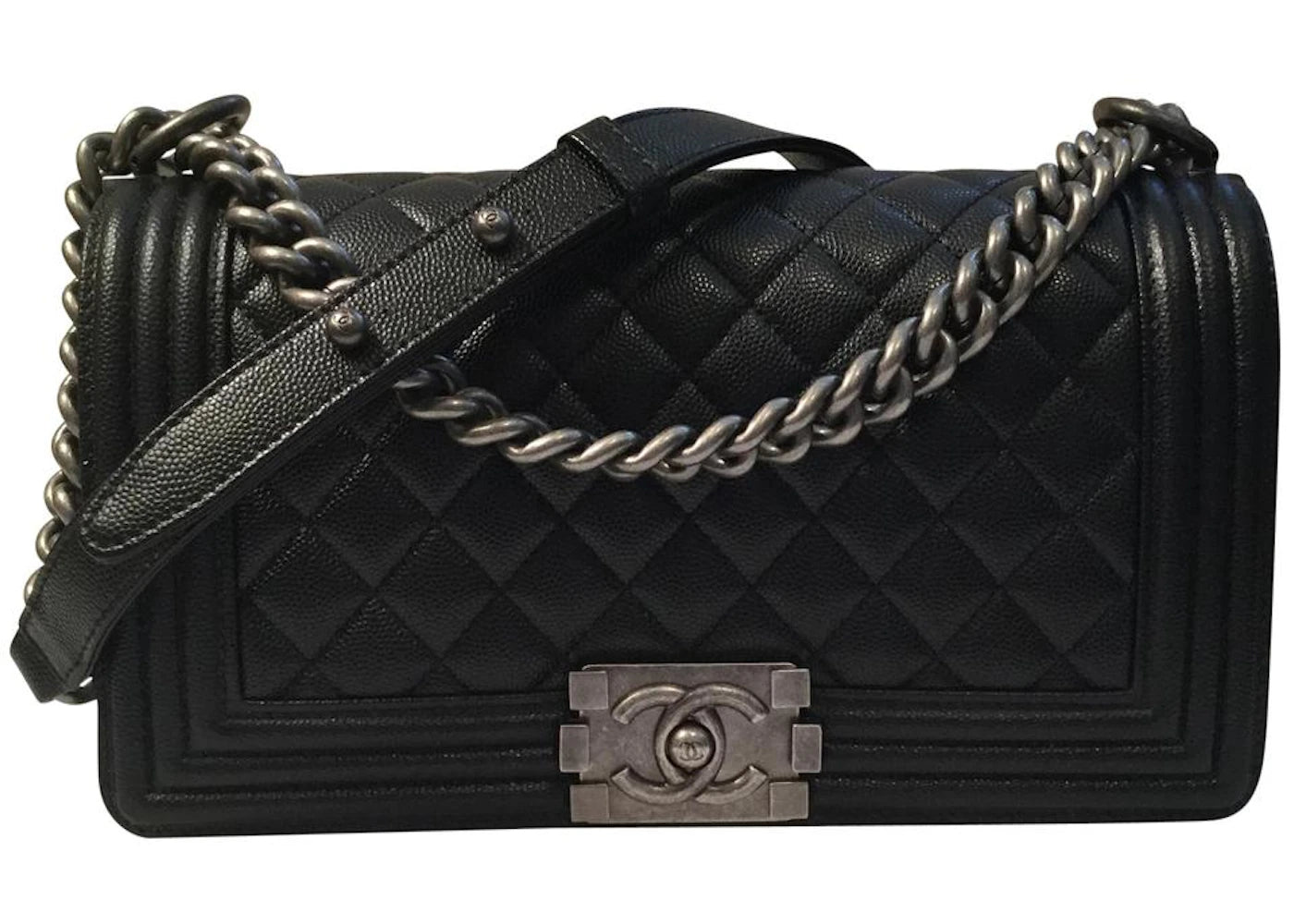 Chanel Boy Bag Quilted Caviar Silver-tone Old Medium Black