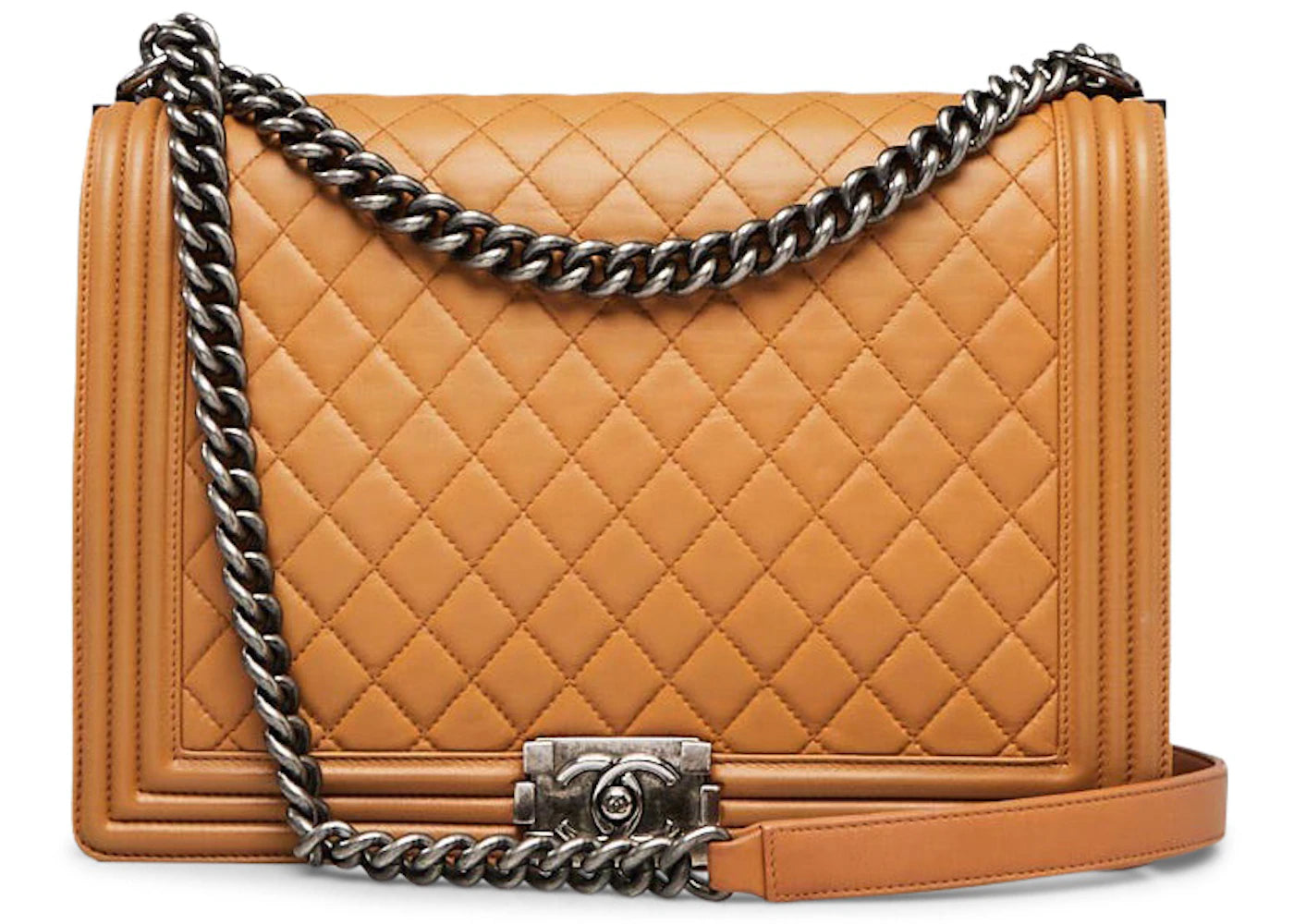Chanel Boy Flap Quilted Diamond Dark Beige