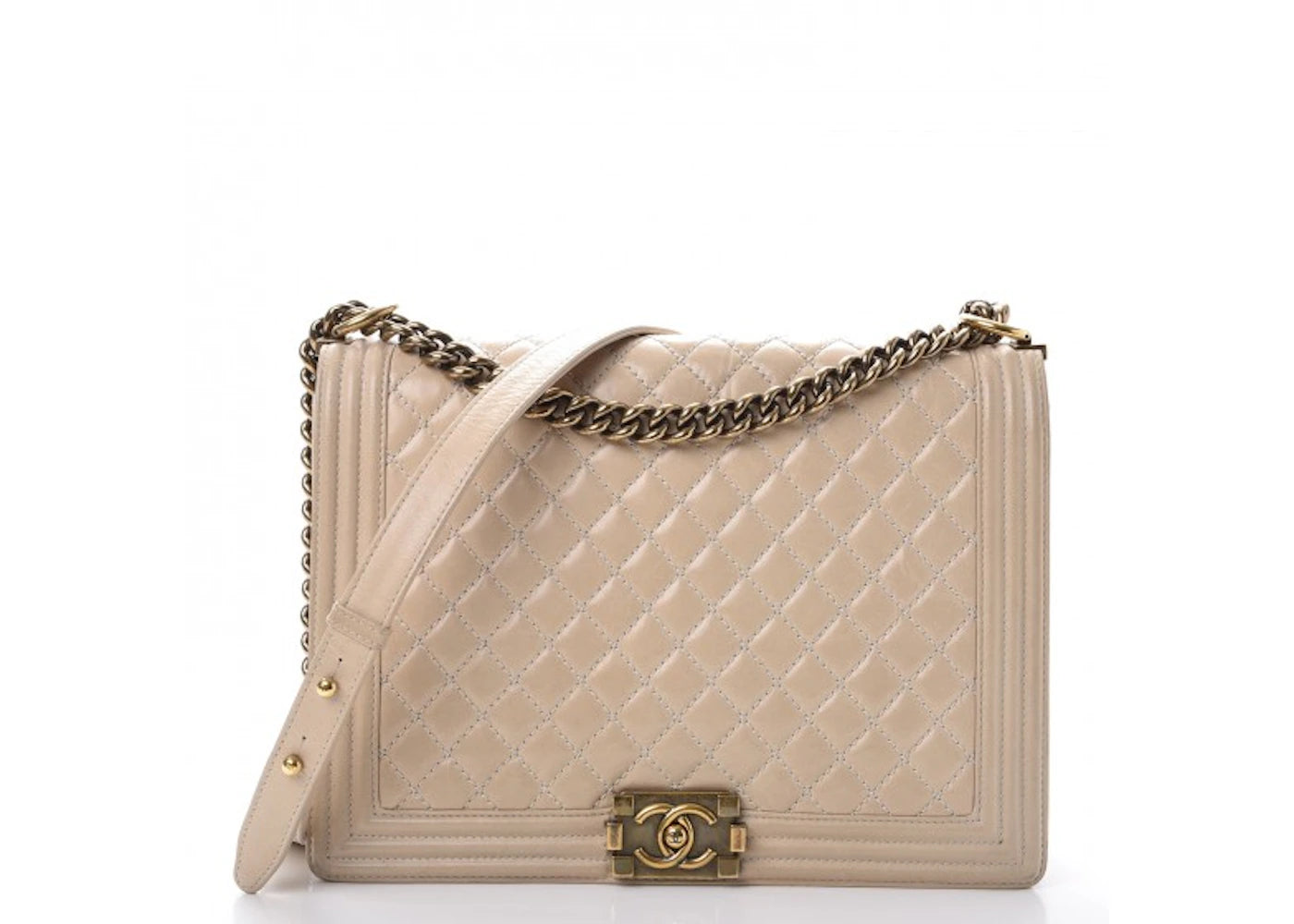 Chanel Boy Flap Quilted Diamond Large Beige