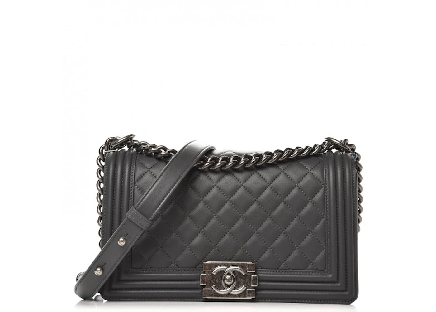 Chanel Boy Flap Quilted Diamond Medium Dark Grey