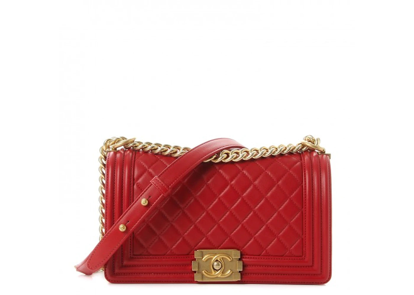 Chanel Boy Flap Quilted Diamond Medium Red