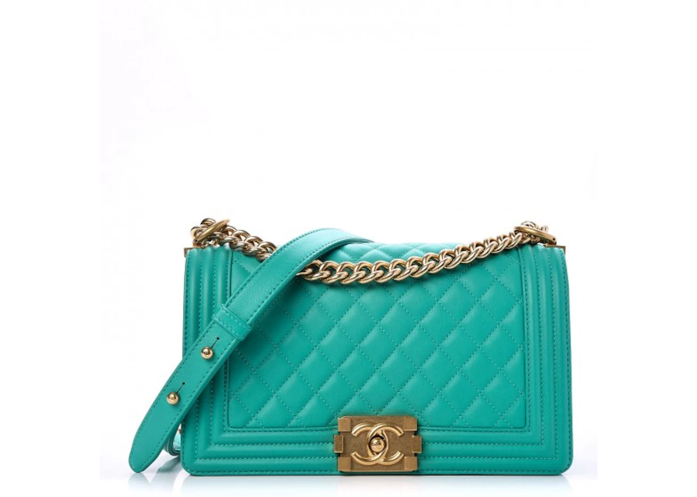 Chanel Boy Flap Quilted Diamond Medium Turquoise
