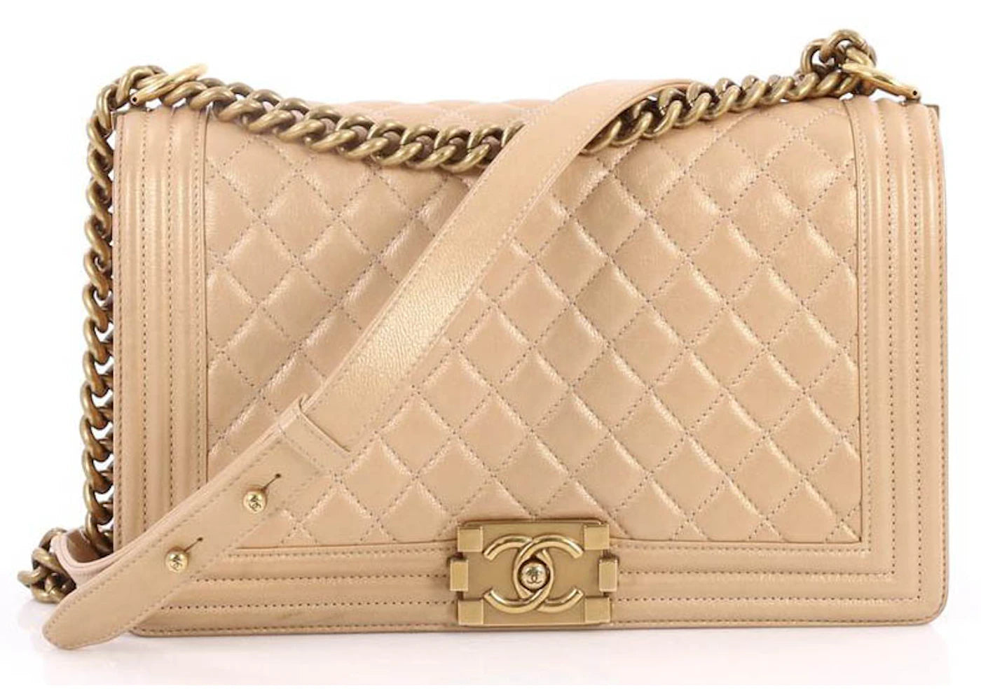 Chanel Boy Flap Quilted Diamond Metallic New Medium Tan