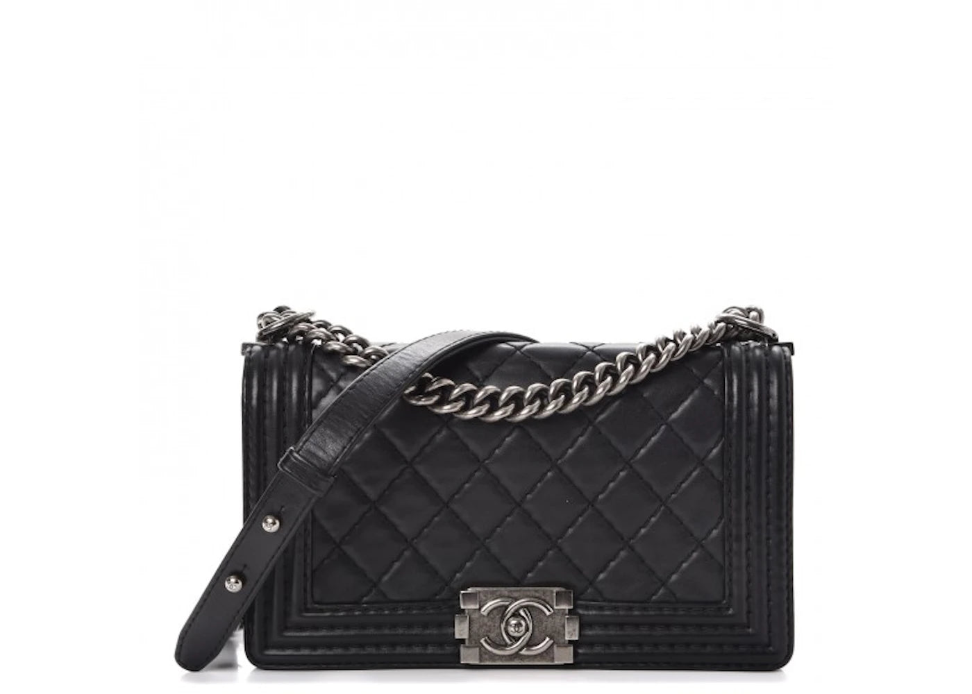 Chanel Boy Flap Quilted Diamond/Stitch Medium Black