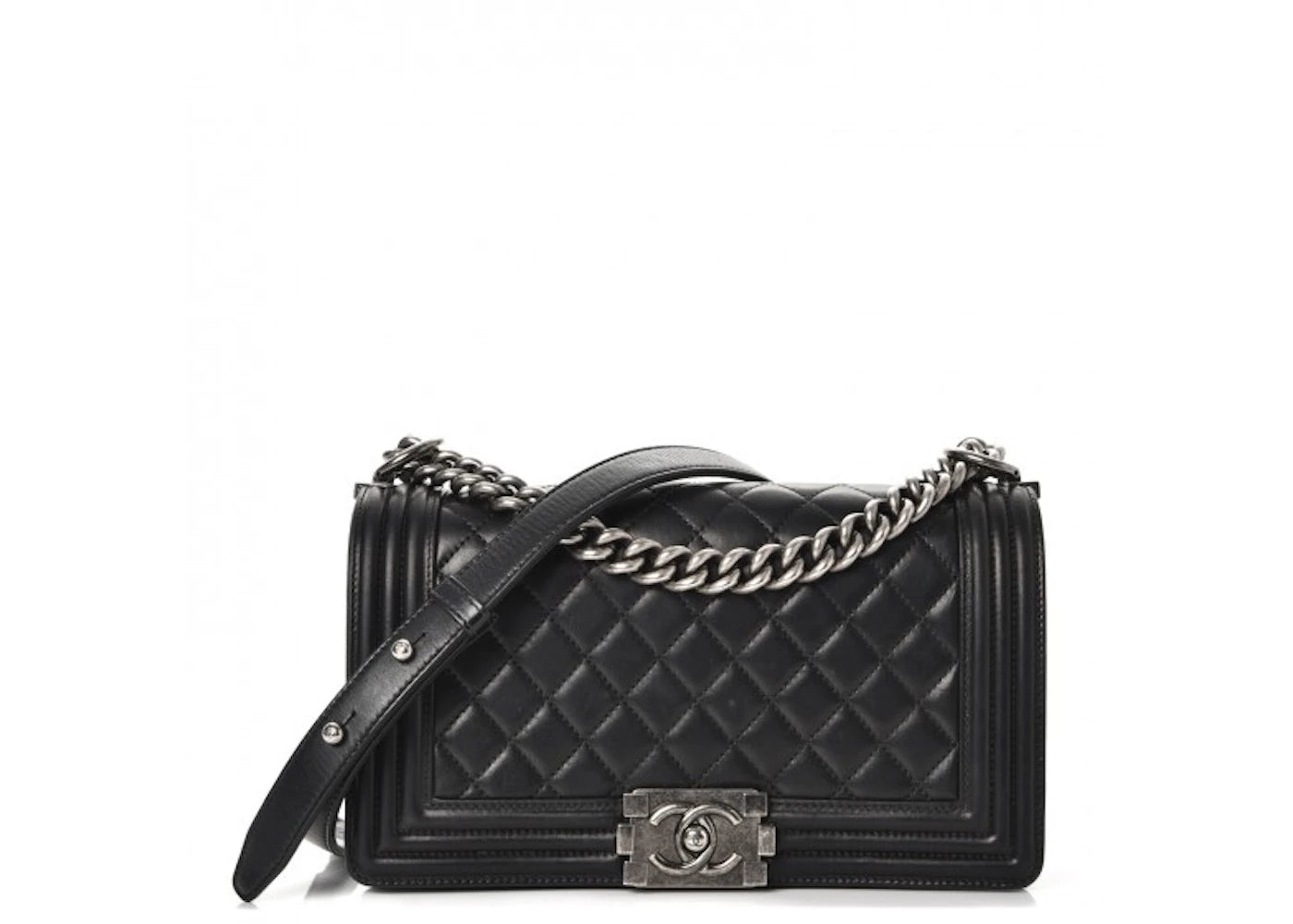 Chanel Boy Flap Quilted Lambskin Ruthenium-tone Medium Black