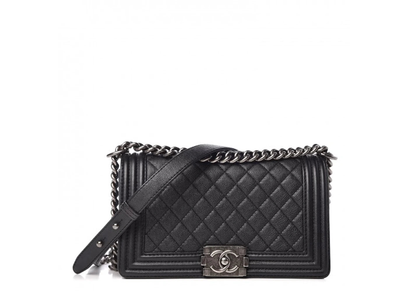 Chanel Boy Flap Quilted Caviar Ruthenium Large Black