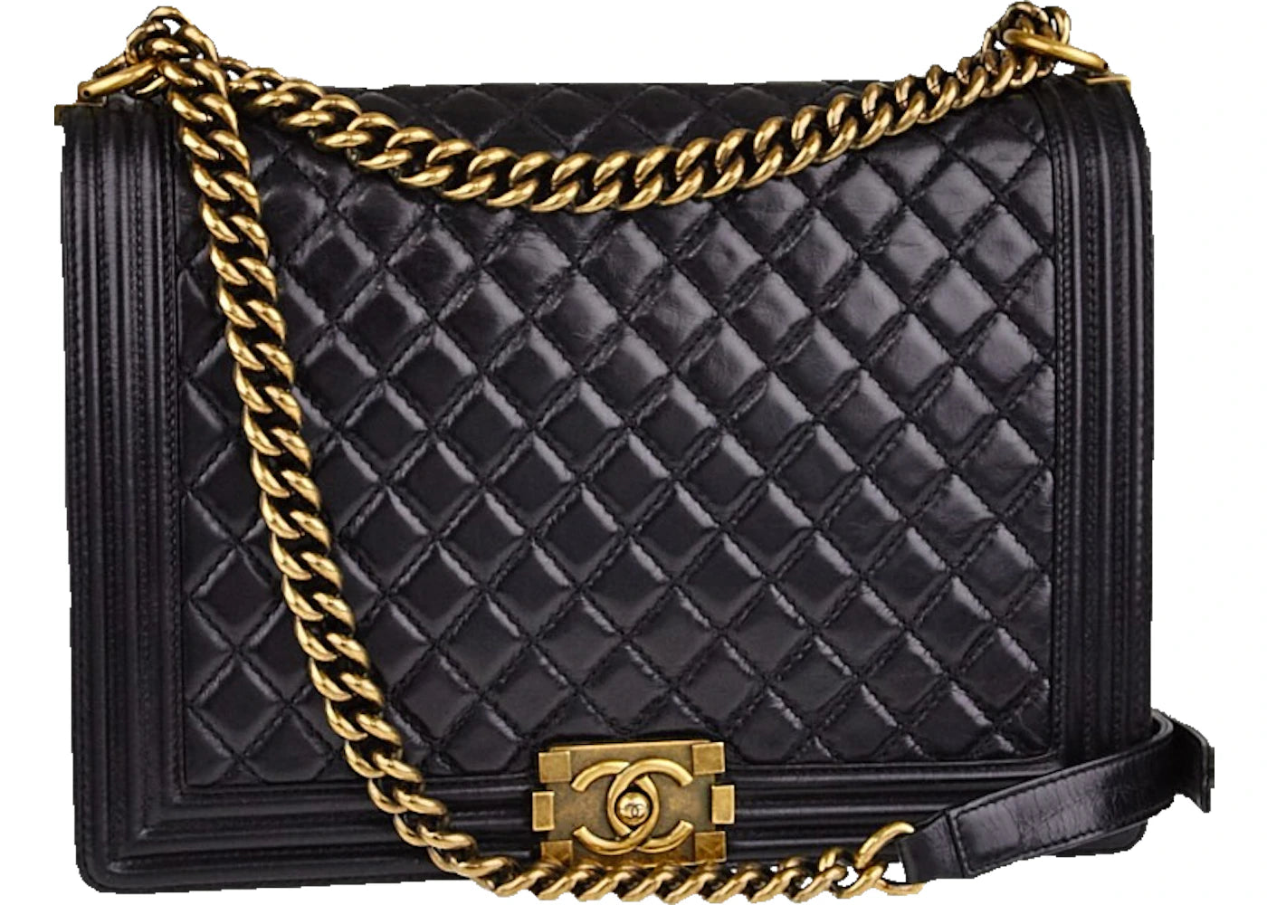 Chanel Boy Flap Quilted Calfskin Antique Brass Large Black
