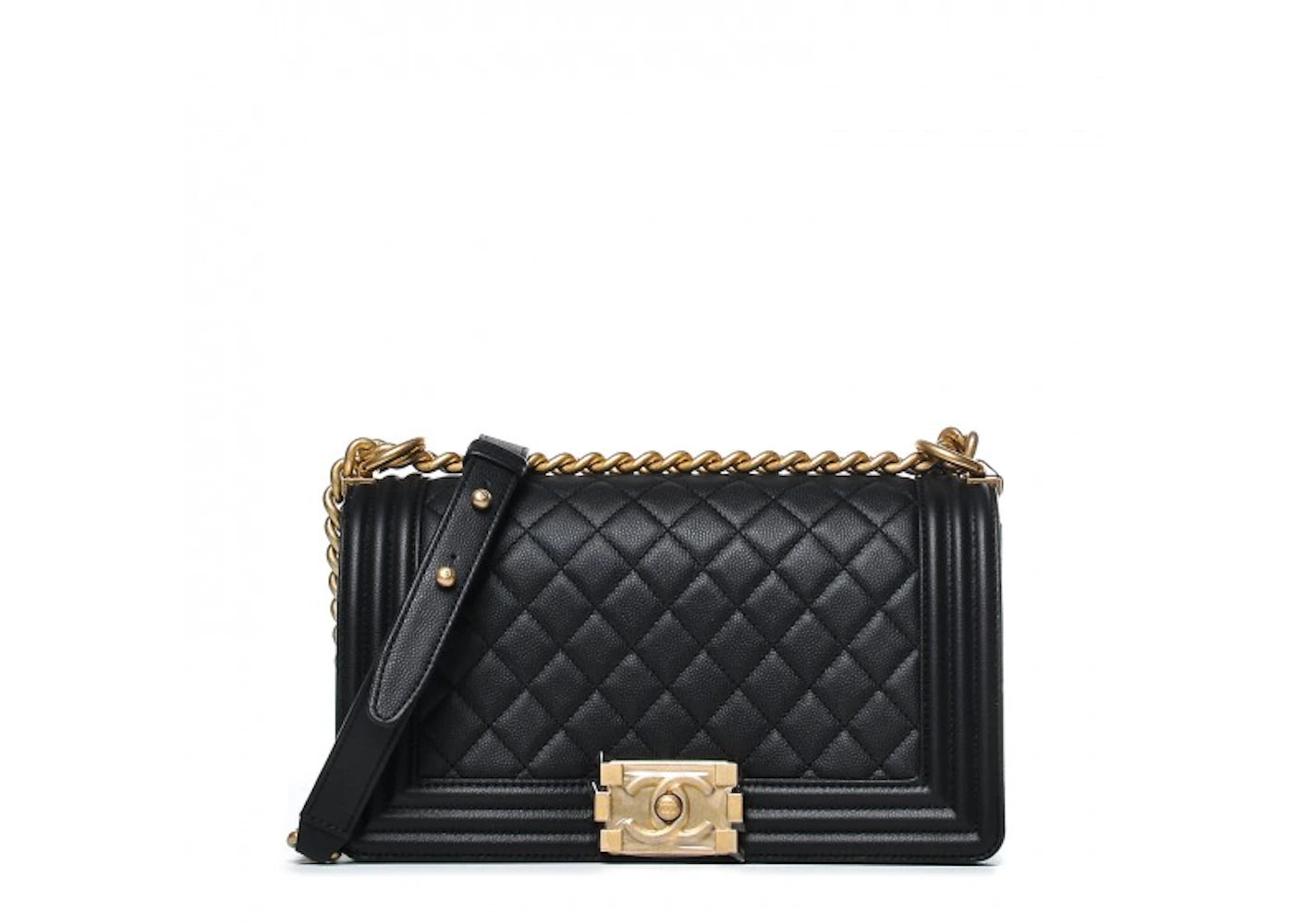 Chanel Boy Flap Quilted Caviar Gold-tone Medium Black