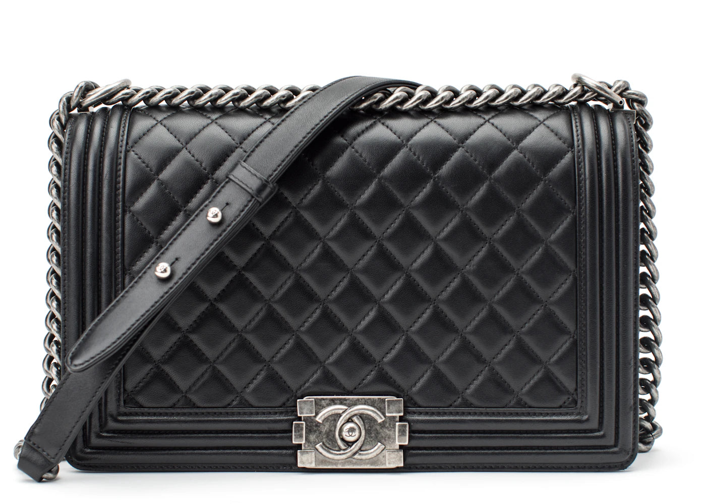 Chanel Boy Flap Quilted Lambskin Ruthenium New Medium Black