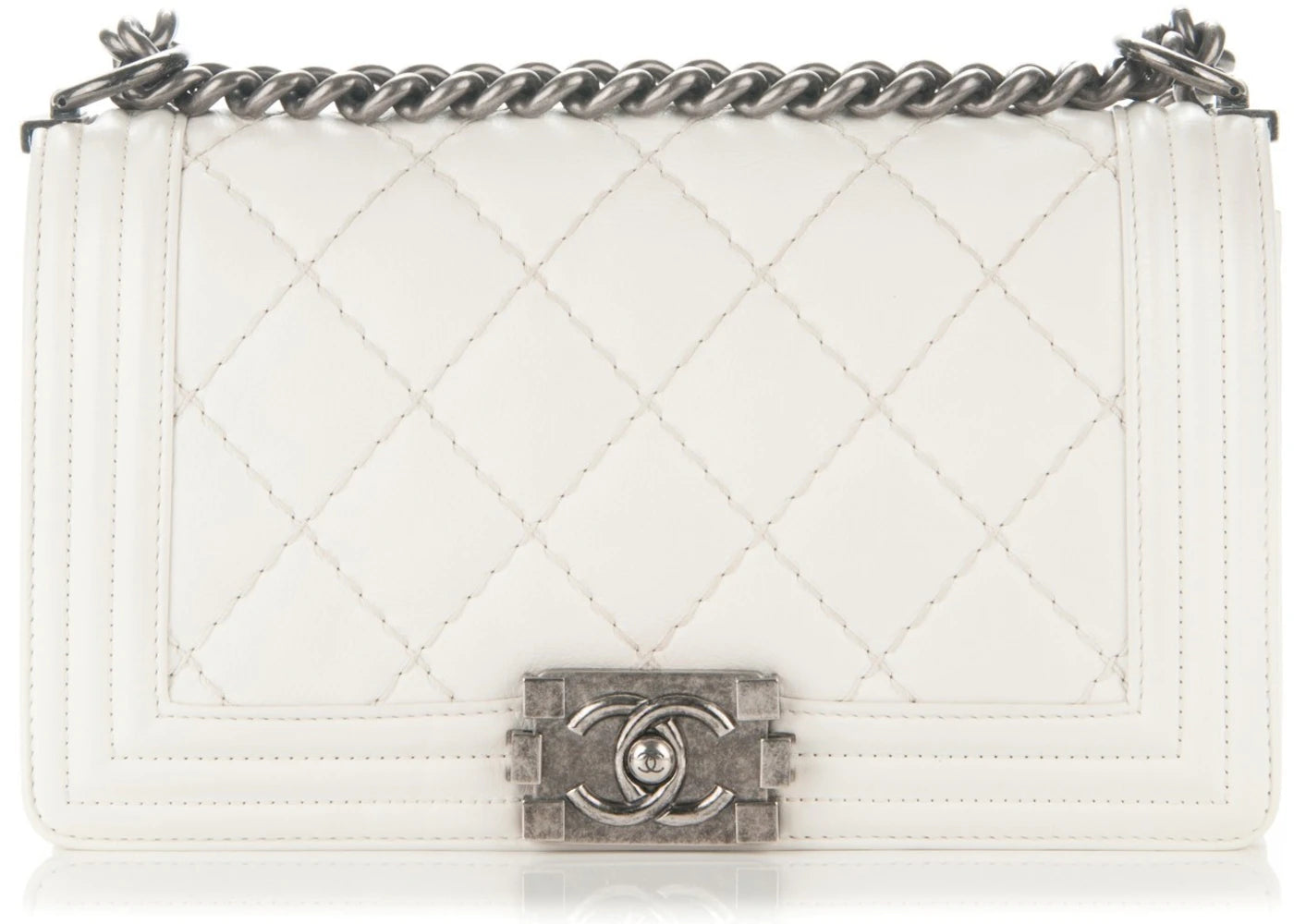 Chanel Boy Flap Quilted New Medium White